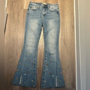 Driftwood Farah Floral Embroidered Flare Jeans Sz 26